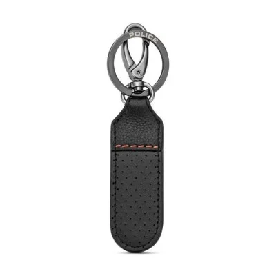 Police Orion Mens Leather Perforated Keyring W/ Round Logo